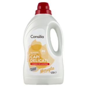 Consilia Detersivo a Mano e In Lavatrice Liquido Capi Delicati Marsiglia 25 Lavaggi 1,5 L
