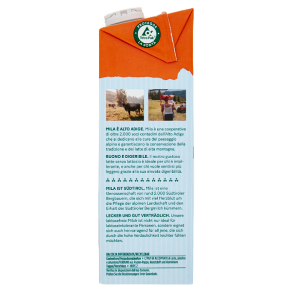 mila Senza Lattosio* Latte di montagna UHT parzialmente scremato 1000 ml