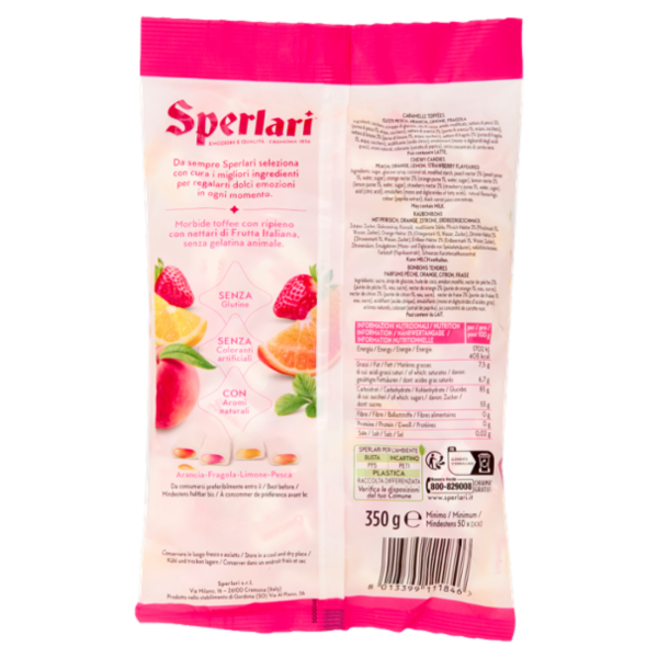 Sperlari Succose Toffee Ripiene con nettare di Arancia, Fragola, Limone e Pesca Italiani 350 g