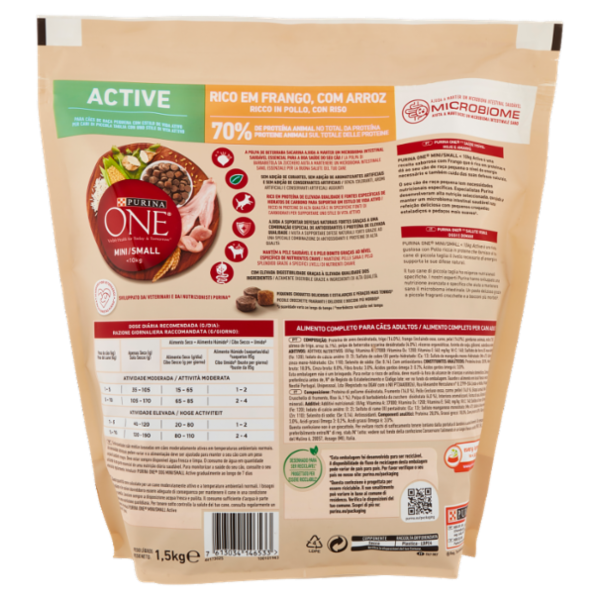 PURINA ONE Mini/Small Active Ricco in Pollo, con Riso 1,5 kg