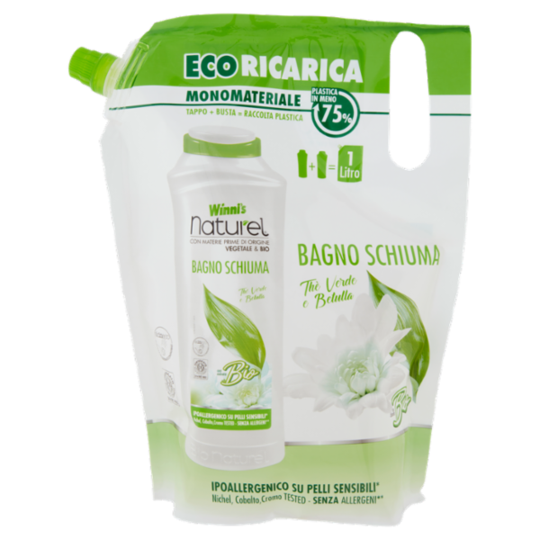 Winni's Naturel Bagno Schiuma Thè Verde e Betulla Eco Ricarica 1000 ml