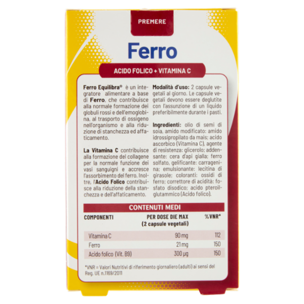 equilibra Ferro Acido Folico + Vitamina C 60 Capsule vegetali 26 g