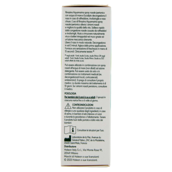Rinazina aquamarina spray nasale decongestionale ipertonico sollievo naso chiuso e raffreddore 20ml