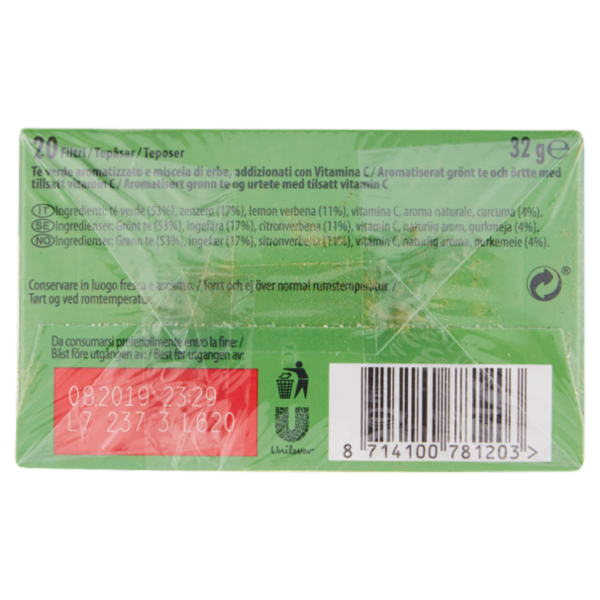 Lipton Immunity Time con té verde curcuma lemon verbena zenzero aggiunta di vitamina C 20 Filtri 30g