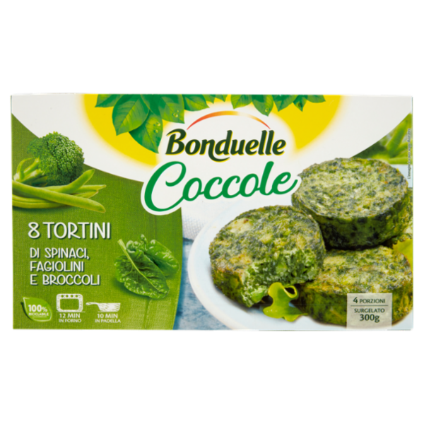 Bonduelle Coccole 8 Tortini di Spinaci, Fagiolini e Broccoli Surgelato 300 g