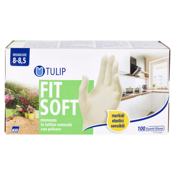 Tulip Fit Soft Guanti monouso in lattice naturale con polvere Misura 8-8,5 100 pz