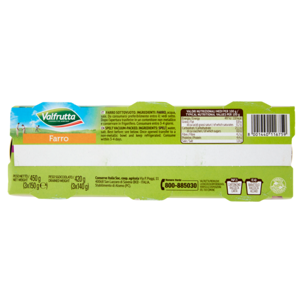 Valfrutta Cotti a Vapore Farro 3 x 150 g