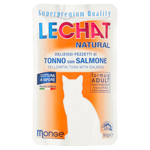 LeChat Natural Deliziosi Pezzetti di Tonno con Salmone 80 g