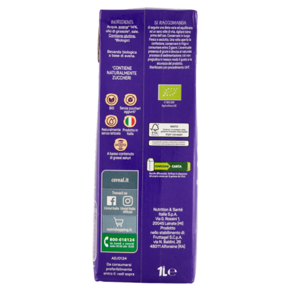 Céréal Zero Zuccheri Aggiunti* Avena Bio drink, bevanda vegetale - 1L