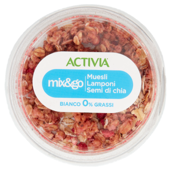 ACTIVIA Mix&Go con Probiotico Bifidus, 0% Grassi, Yogurt con Muesli, Lamponi e Semi di Chia 170g
