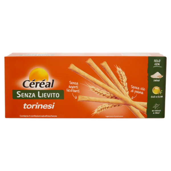 Céréal Grissini Torinesi Senza Lievito e agenti lievitanti, con olio d'oliva - 4 confezioni x 50 g