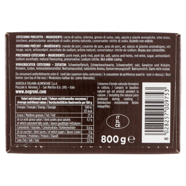 Negroni Gran Cotechino 100% Italiano 800 g